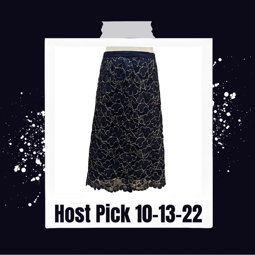 Oscar De La Renta Studio blue/gold pencil midi skirt